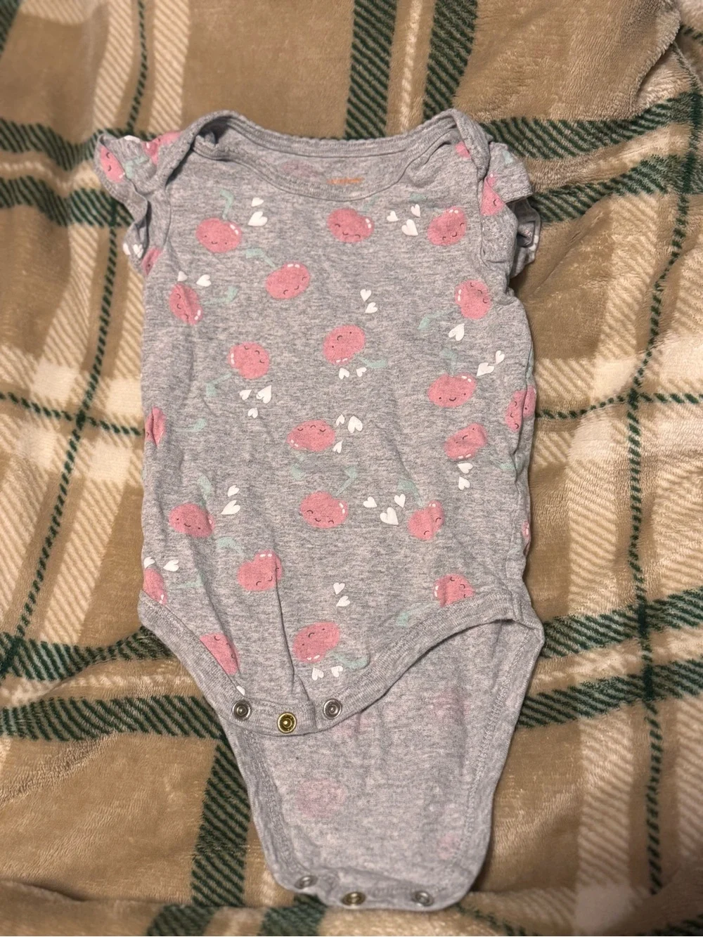 Carter's Gray Bodysuit with Pink Fruit Print